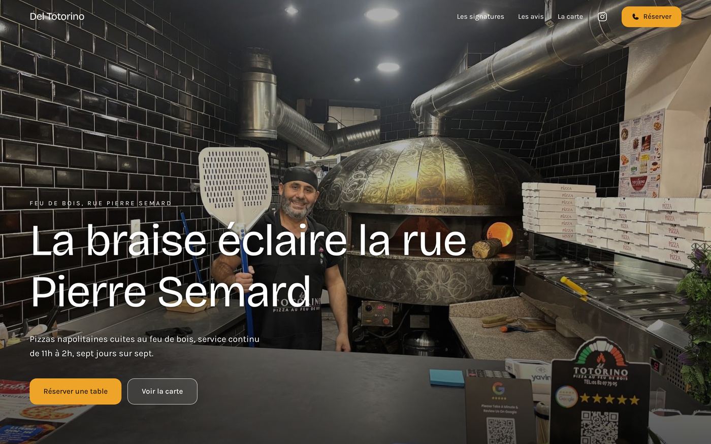 Site créé pour Del Totorino La pizza au feu de bois Paris 9 eme