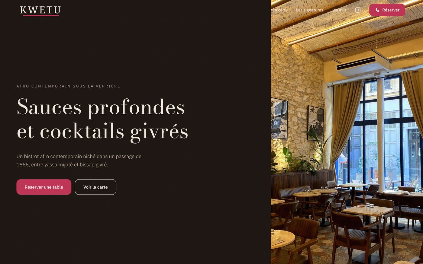 Site créé pour KWETU BISTROT AFRO CONTEMPORAIN