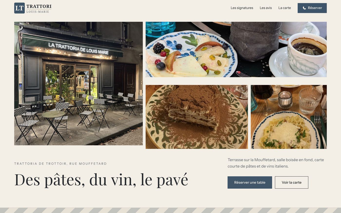 Site créé pour La Trattoria de Louis-Marie